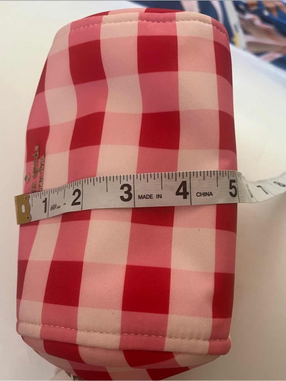 kate spade Pink and White Gingham Makeup Pouch with Gold Logo - Picture 6 of 6